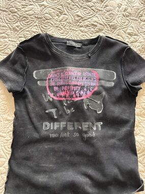 Desigual Black Tee with Pink Graphic Accent